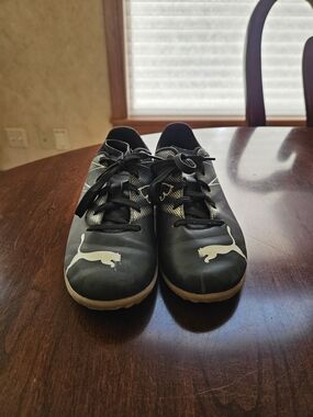 Puma Black Indoor Soccer Shoes with White Cat Logo